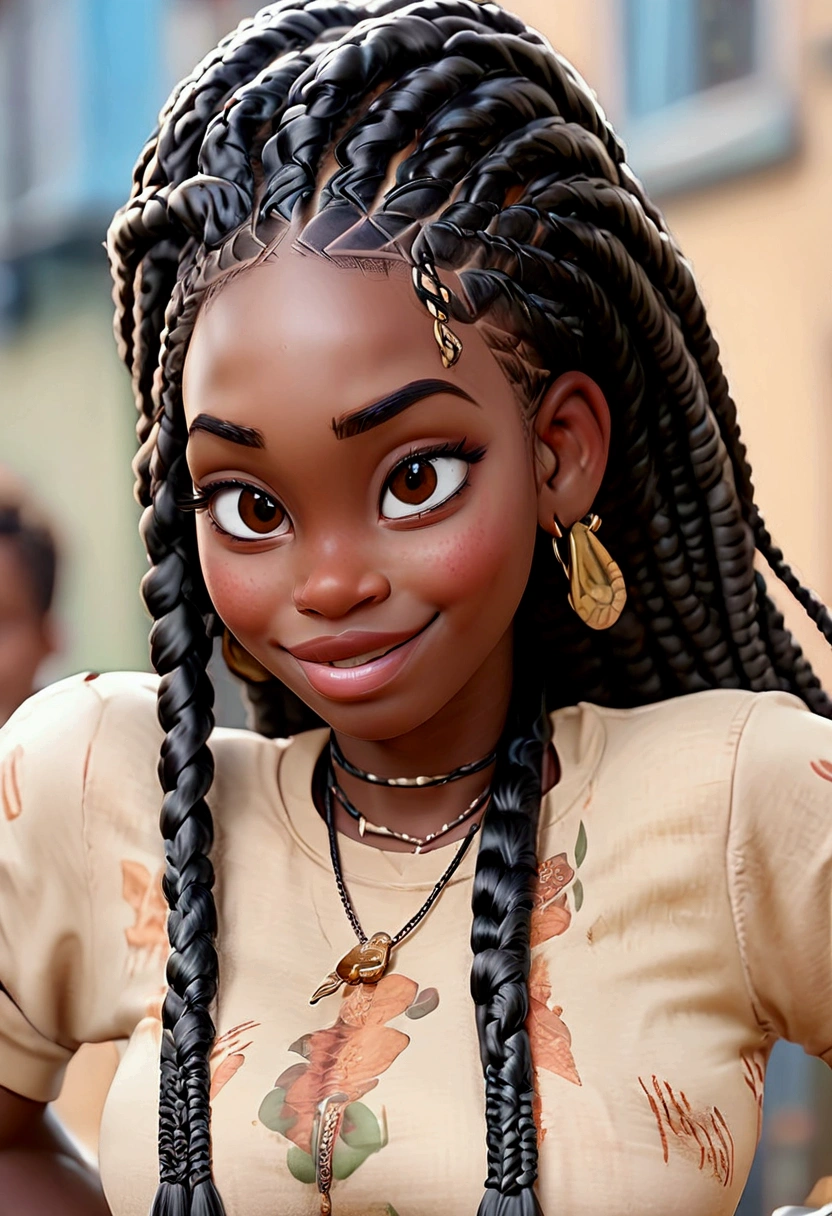 (masterpiece:1.2), (best quality), (ultra detailed), (8k, 4k, intricate),(half-body-shot:1), (highly detailed:1.2),(detailed background:1.2),((big breasts)),((smiling,plump lips))Cute dark skin girl with bleached blond braids posing for a photo, sunglasses on her forehead, ☁🌪🌙👩🏾, portrait of ororo munroe, a girl with blonde hair, her hair is platinum yellow, taken in the early 2020s, photo of a black woman, young black woman, black young woman, box braids, with brown skin, african american young woman taken in the early 2020s, photo of a black woman, young black woman, black young woman, box braids, with brown skin, african american young woman