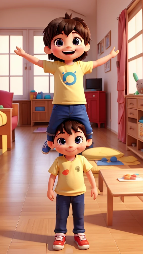 3D 1 person whole body Full of happiness A about 3 years old Inside the house Pop and bright