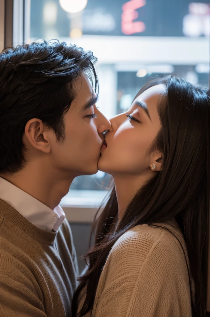 Just two persons　A 20-year-old man and his 20-year-old daughter　My daughter is as cute as an idol.　Face to face deep kiss　Medium Bust