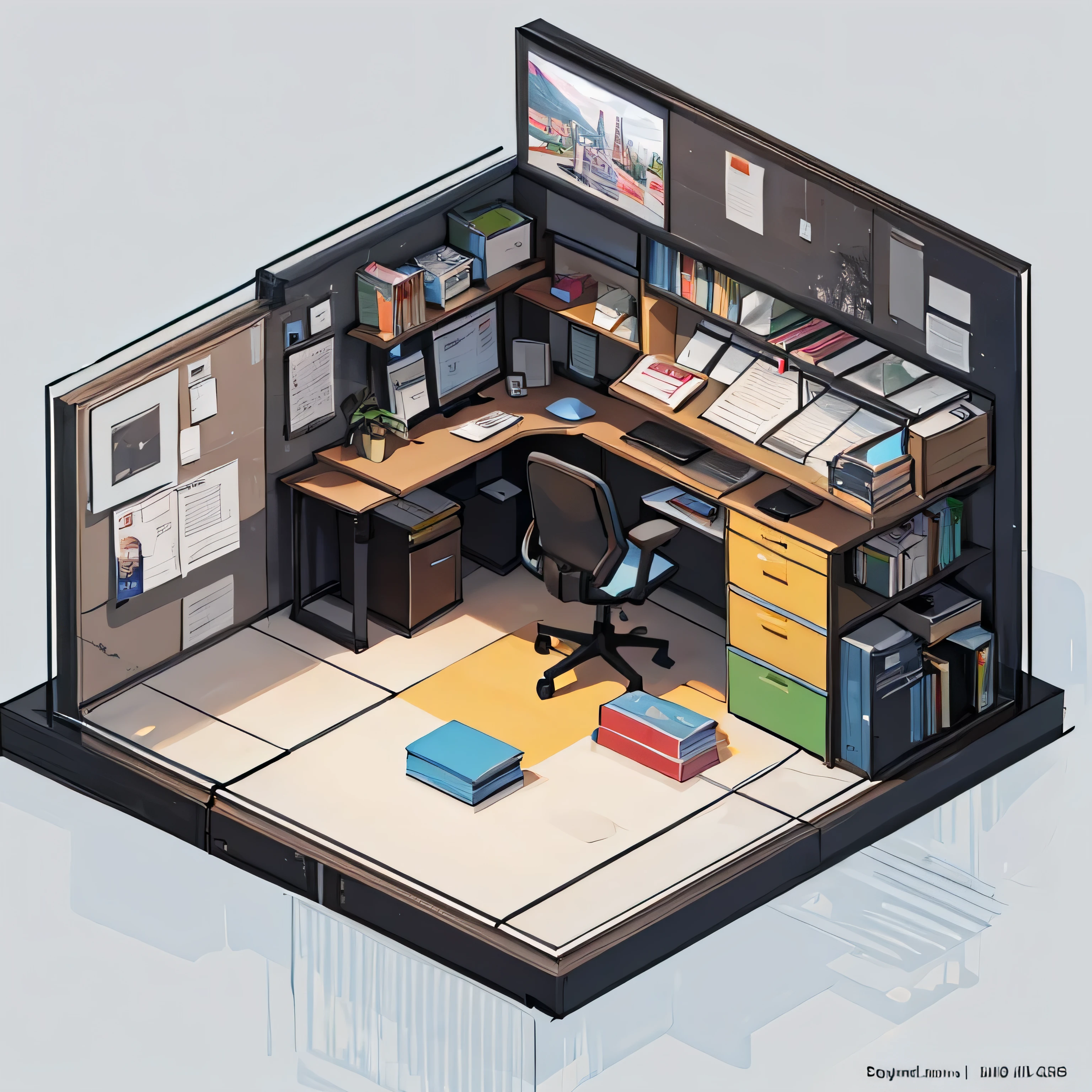 Quality first, Masterpiece in detail, Rich details, Isometric 8k, An Office, No People, Rich in color