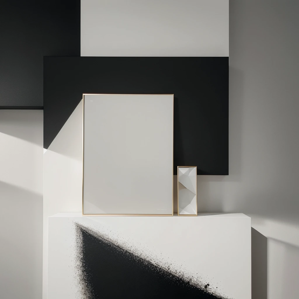 "Create an eye-catching abstract art piece for Society6 that emphasizes minimalism and elegance. Utilize a limited color palette with shades of black, white, and grey, accented by a single vibrant color like gold or red. Focus on clean lines, geometric shapes, and negative space to create a sense of balance and harmony. Incorporate subtle textures and gradients to add depth and sophistication. The artwork should appeal to those seeking a modern, stylish addition to their home or office decor."