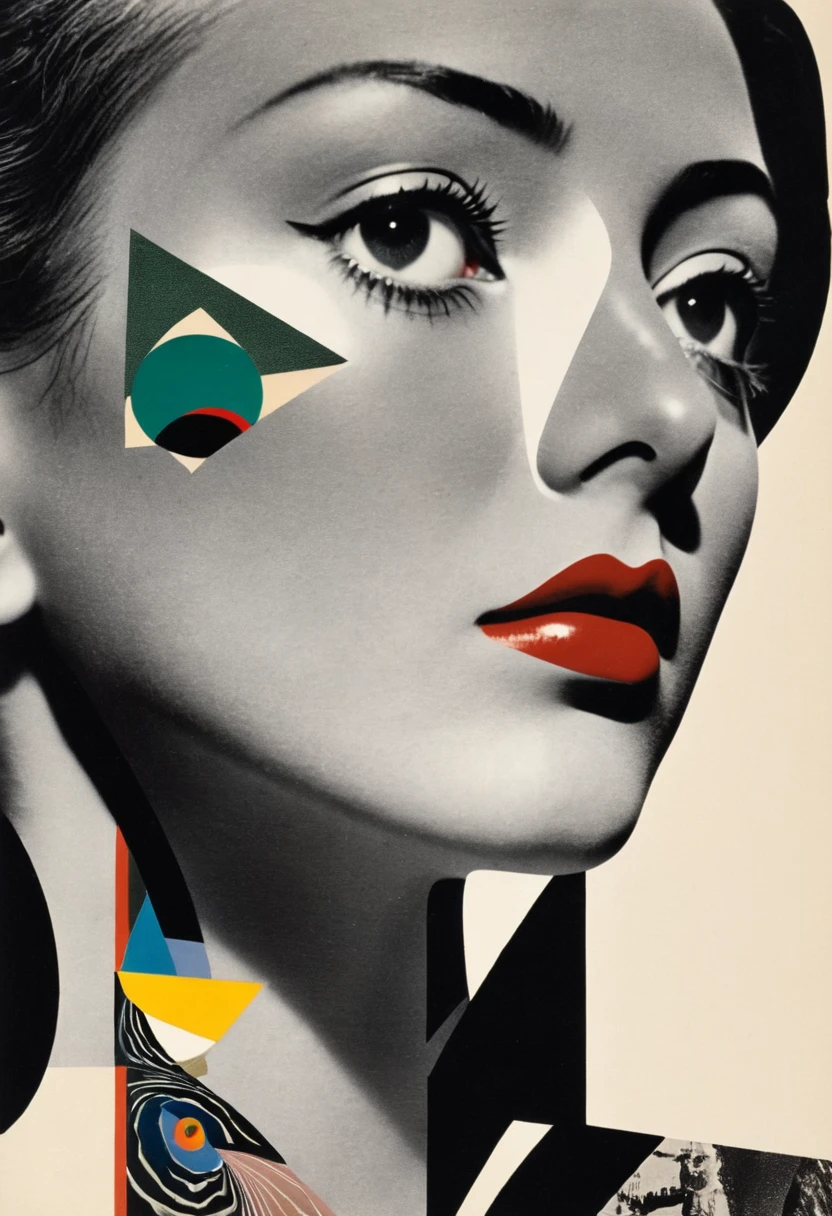 Man Ray:dadaist。Minimalist geometry,multi-layered collage,Irregularly cropped photos collage to create a picture