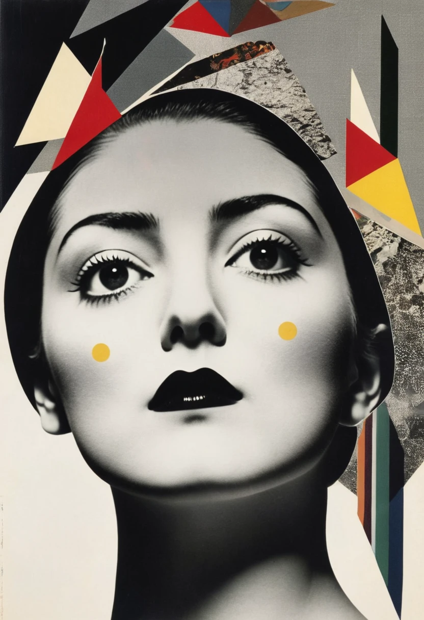 Man Ray:dadaist。Minimalist geometry,multi-layered collage,Irregularly cropped photos collage to create a picture