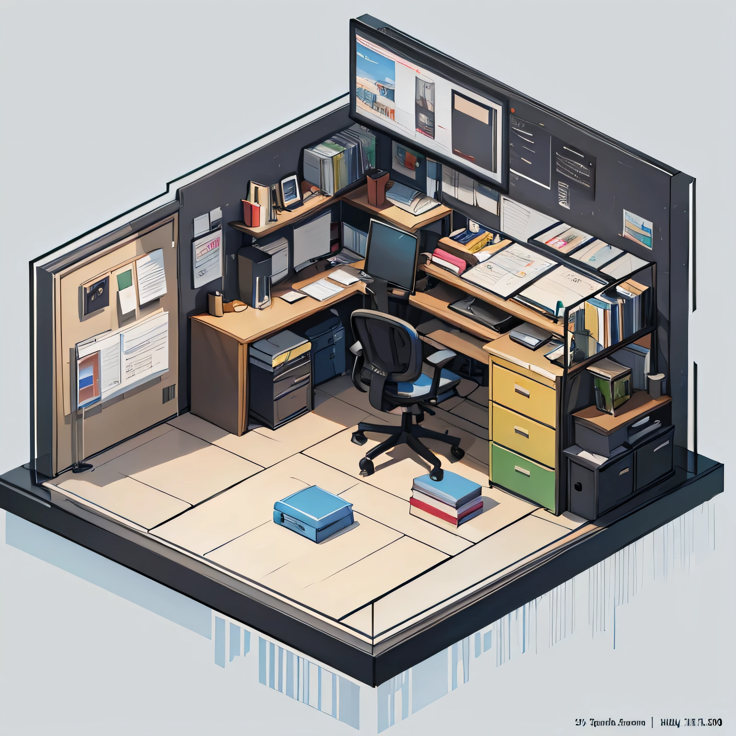 Quality first, Masterpiece in detail, Rich details, Isometric 8k, An Office, No People, Rich in color