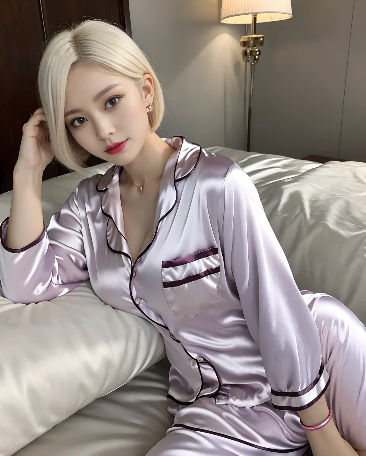 Best quality, masterpiece, ultra high res, raw photo, (perfect body shape), beautiful woman in clear transparent fiberglass cloth luxury tiny gold bathrobe, detailed face, silver-grey hair, waist up, solo, over size luxury latex bathrobe ,beautiful belly breast ,medium long body shot., luxurious bath room hotel background