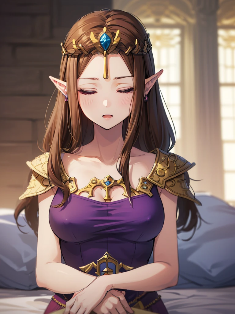 ((Very detailed and 美)),((close up of face)),((((Exposed breasts)))),()),((Exposed shoulders)),((((Upper Body)))),(Expressionless)),,((alone))Anime art style,masterpiece,(Highest quality), (Very detailedな),(とても繊細でbeautiful),(alone),(Detailed face ),(((Close your eyes))),(((((Mature Woman,Queen))))),((とてもbeautiful肖像画)),((crinoline)),,((Straight Long Hair),((Close one eye)),((Open your mouth)),(((Purple blouse))),(()),((Dark brown hair)),,Princess Zelda, ((Highest quality)), (Very detailed), ,(((constrained))),beauty,beautiful,Princess Zelda, Ticker,)),
((At the bed))Nintendo, The Legend of Zelda