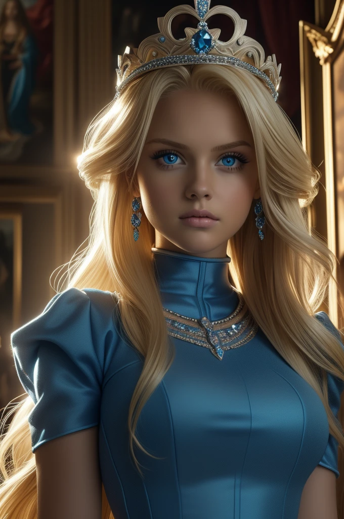 16 year old Tomi Lahren, ultra detailed face, ultra detailed blue eyes, long blonde hair, (queen dress), queen crown, (((masterpiece)))