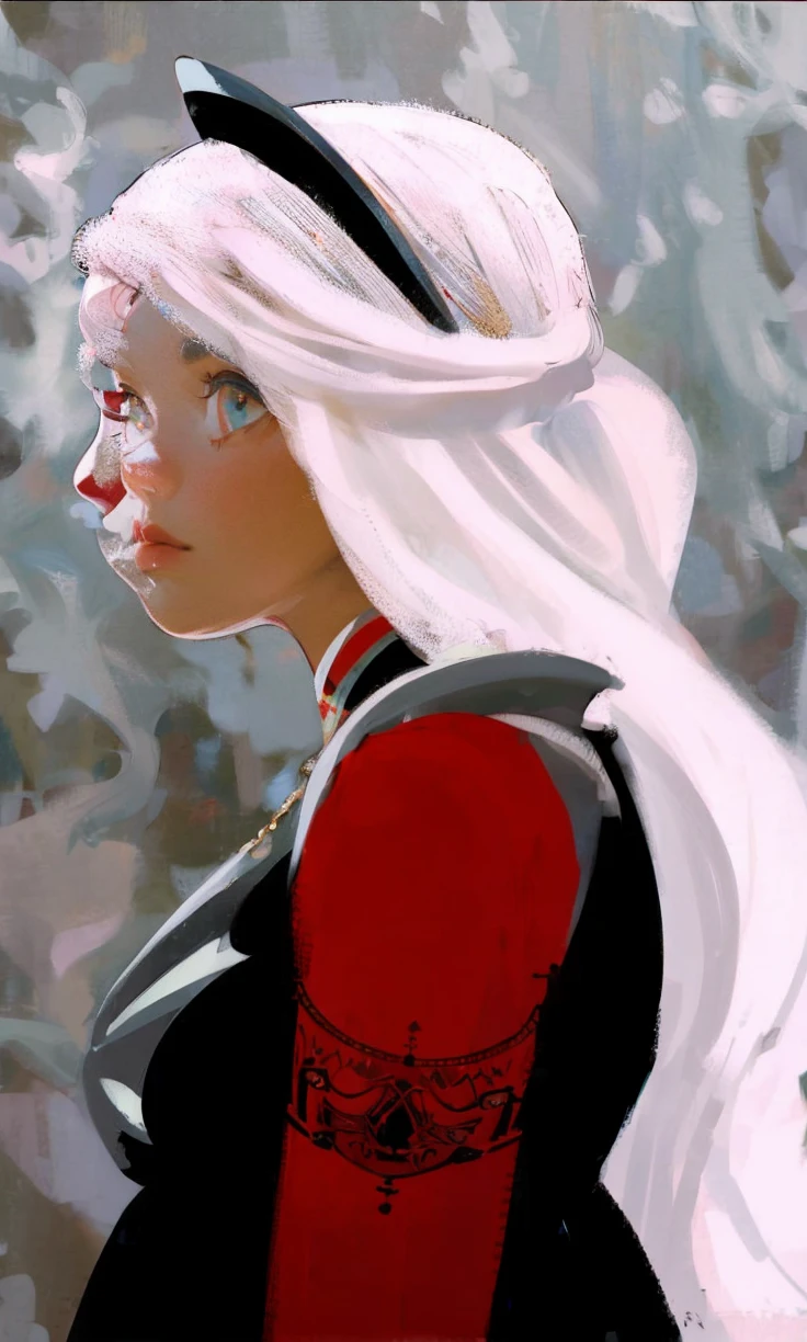 Girl with white wavy hair,side braids,beautiful necklace, Targaryen women hairstyle,beautiful gold tiara, red and black dress