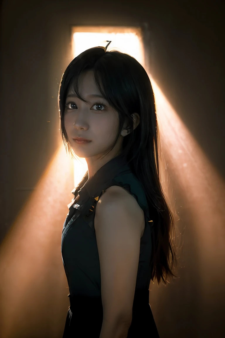 (SeventhHell:1.8) (ecovault:1), ((RAW, analog style)), cinematic lighting, atmospheric lights, god rays, ultra detailed, bloom, dramatic atmosphere, centered, rule of thirds, f/1.4, 6mm, High Angle Shot,1girl