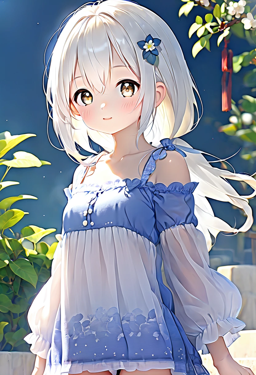 A little cute girl, little breasts, white hair, white eyes, cute clothes, whole body,