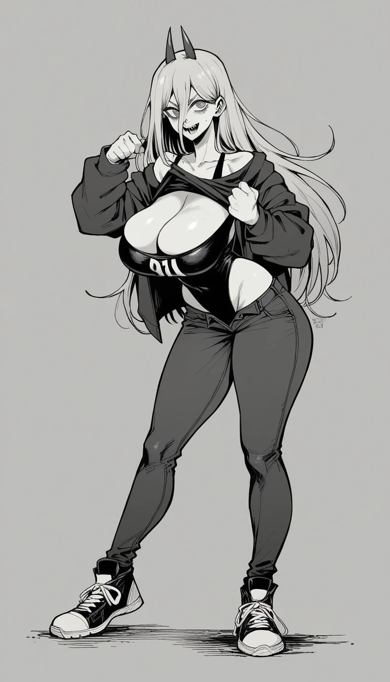 Power | Chainsaw Man| Very Very Big tits hot breasts big saggy breasts wearing a hot black swimsuit goth skin black full body 