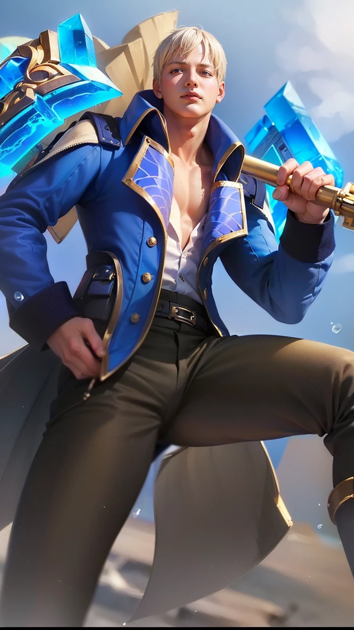 masculine male, masterpiece, ((perfect eyeest quality, (semirealism:1.9), beautiful lighting, (extremely detailed CG unity 4k fhd wallpaper), High Detail, Sharp focus, dramatic outdoors, 1 boy ,19 years old, white hair, light purpel eyes, smile.