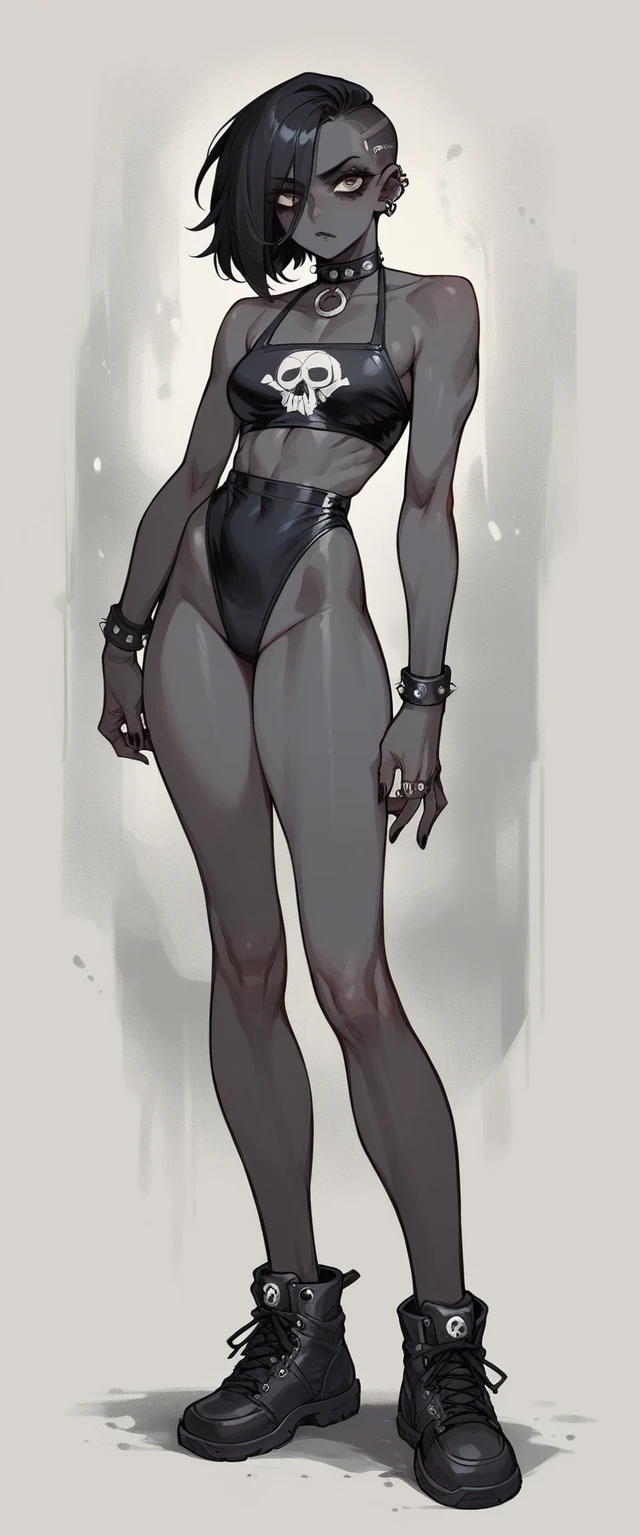 Noir (nod) wearing a black goth skin black full body swimsuit