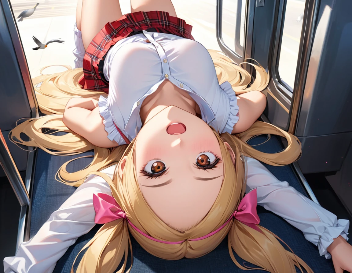 NSFW,masterpiece,highest quality,High resolution,anatomically correct,Fiami,Dark-ish,Yaminor,1 girl,long hair,solo,hair ornaments,two side up,blonde hair,red eyes,small breasts,hair ornaments,school uniform, hair ornaments,skirt, red eyes, thigh strap, sweater vest, 格子縞のskirt, plaid socks,molestation,My butt is grabbed on the train,My breasts are being fondled by a man,My pussy is being touched,shy,sex,Creampie,Being penetrated by a man from behind,sexual treatment,sex slave,(Sweat:1.5),