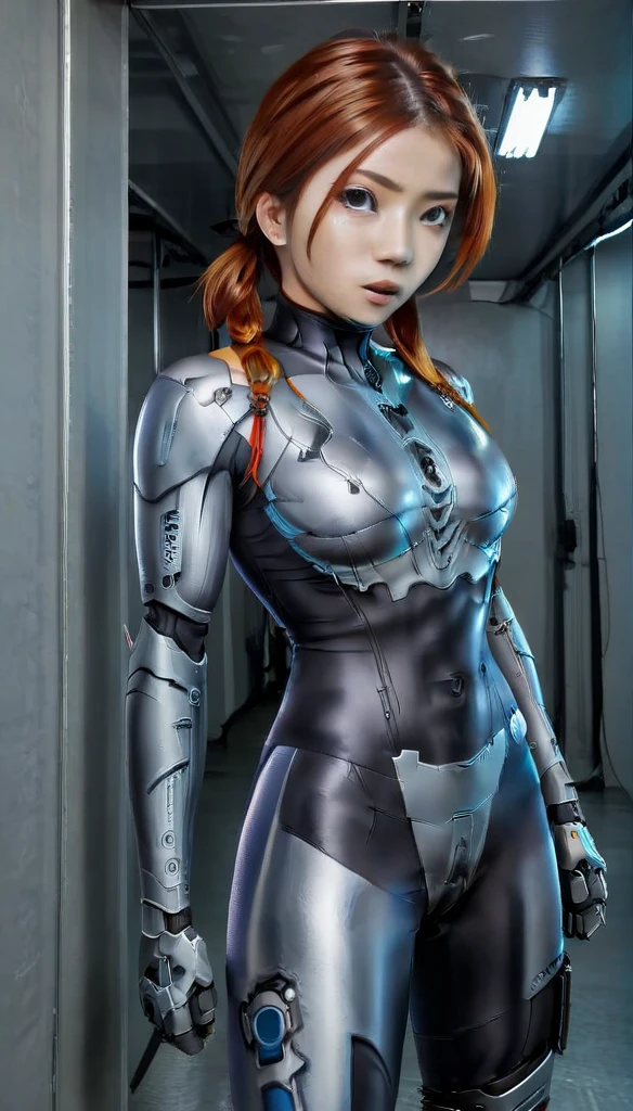 1 Girl、Medium Bust、solo、red Hair、Braid、Mobile Race Suit、Shoulder Armor、ceiling、Wide Shot、Looking Ahead、zipup suit 、Closed Mouth、Highest quality、medium quality、22 years old、Mobile Trace System、cockpit、Asian、CyborgCosplay

