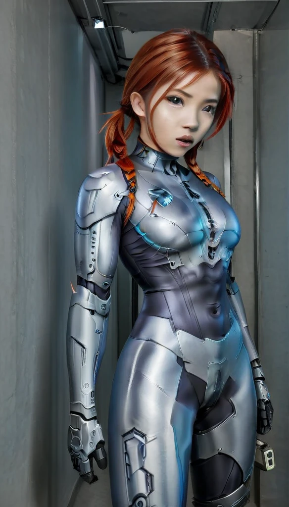 1 Girl、Medium Bust、solo、red Hair、Braid、Mobile Race Suit、Shoulder Armor、ceiling、Wide Shot、Looking Ahead、zipup suit 、Closed Mouth、Highest quality、medium quality、22 years old、Mobile Trace System、cockpit、Asian、CyborgCosplay

