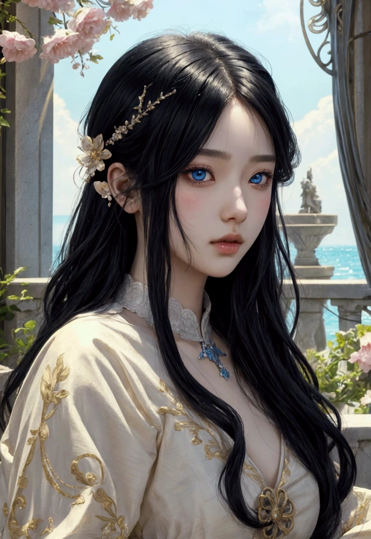 Aesthetic Personalized character, during summer, anime artstyle, man, fantasy, romantic, detailed face, detailed eyes, detailed hair, black hair, for wallpaper