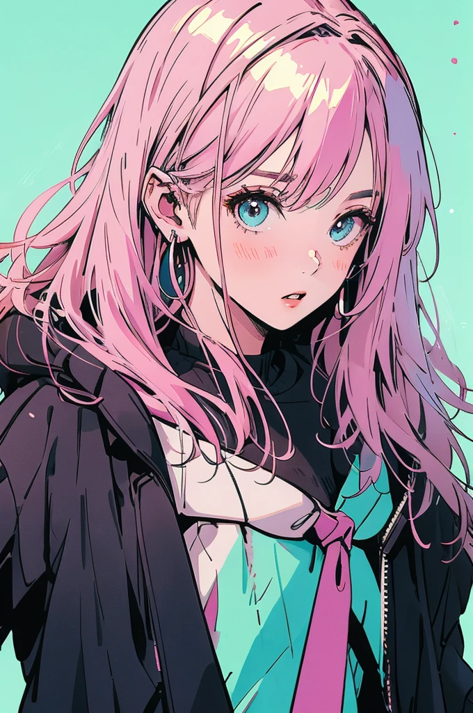 Pink Hair,Black clothes,White Background,Facing right front,Surprised expression,with headband,Double Tail,Study at the table,praise,Chill,Private room