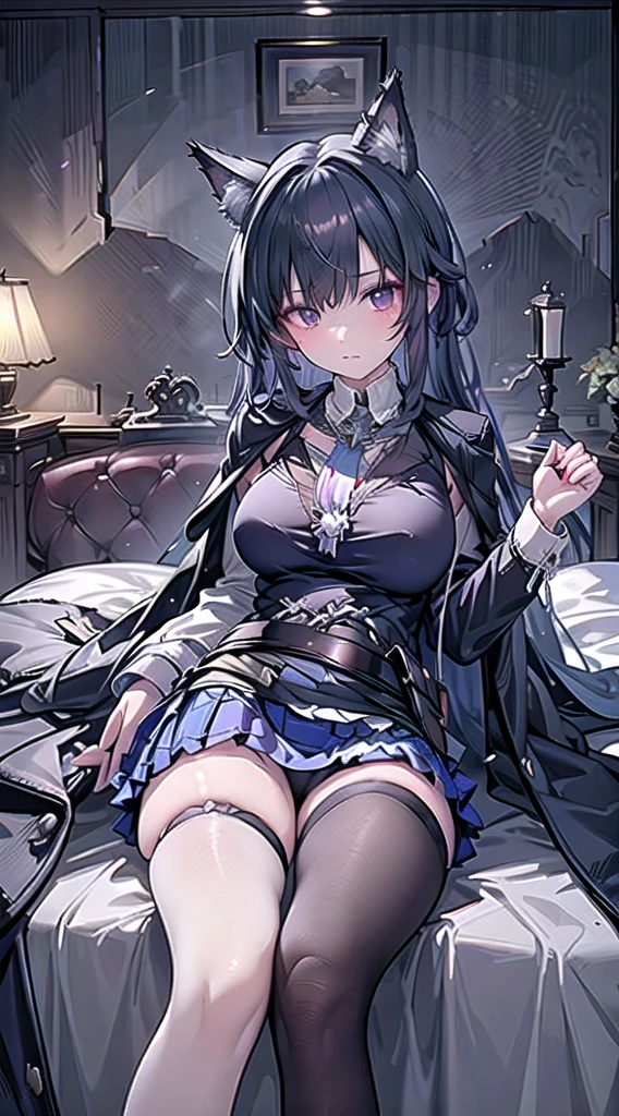 Ekaville, masterpiece, best quality, , weak, looking at the audience, glossy skin, delicate eyes, delicate face, realistic eyes, realistic face, bedroom, (erect:1.1), style - Scottish short skirt,(large breasts:1.5)