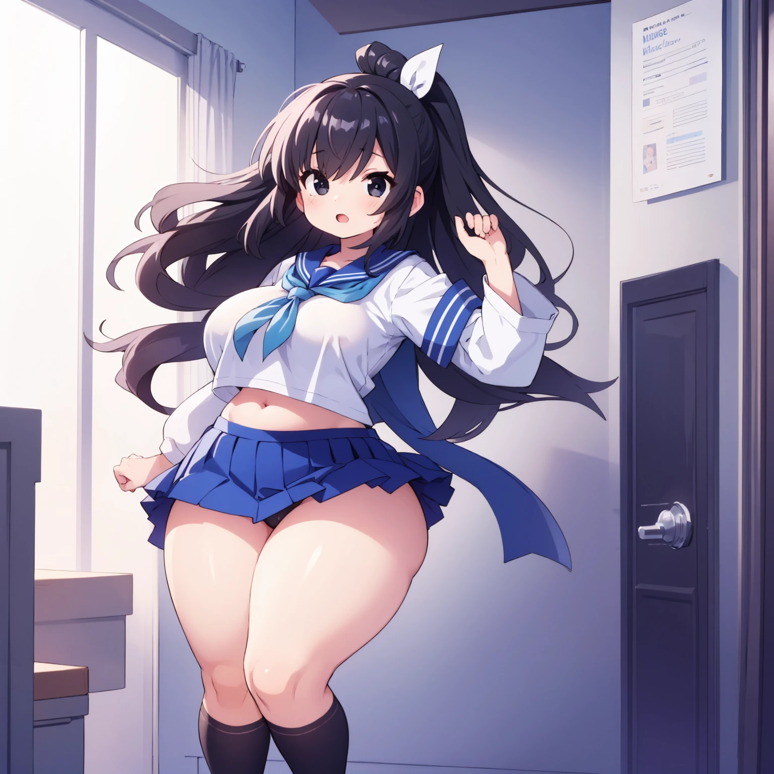 top-quality、8k、32k、1girl in、a stunning face、Schoolgirl Uniform、mature and chubby、Big pupils、Bright eye、makeup、long and luxurious eyelashes、Full lips、Charming charisma。」、Pose Seductive、is standing、魅惑的、Excited、