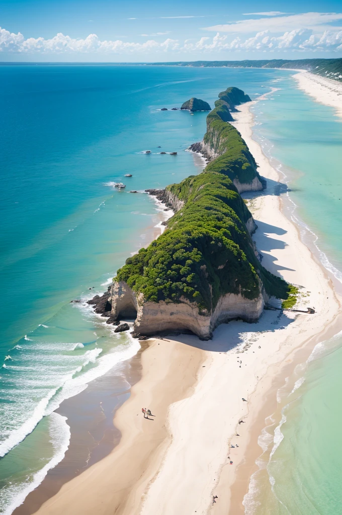 Create a beach landscape with a couple