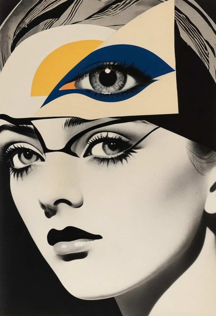 Man Ray:dadaist。Minimalist geometry,multi-layered collage,Irregularly cropped photos collage to create a picture,One-Eye,mystery