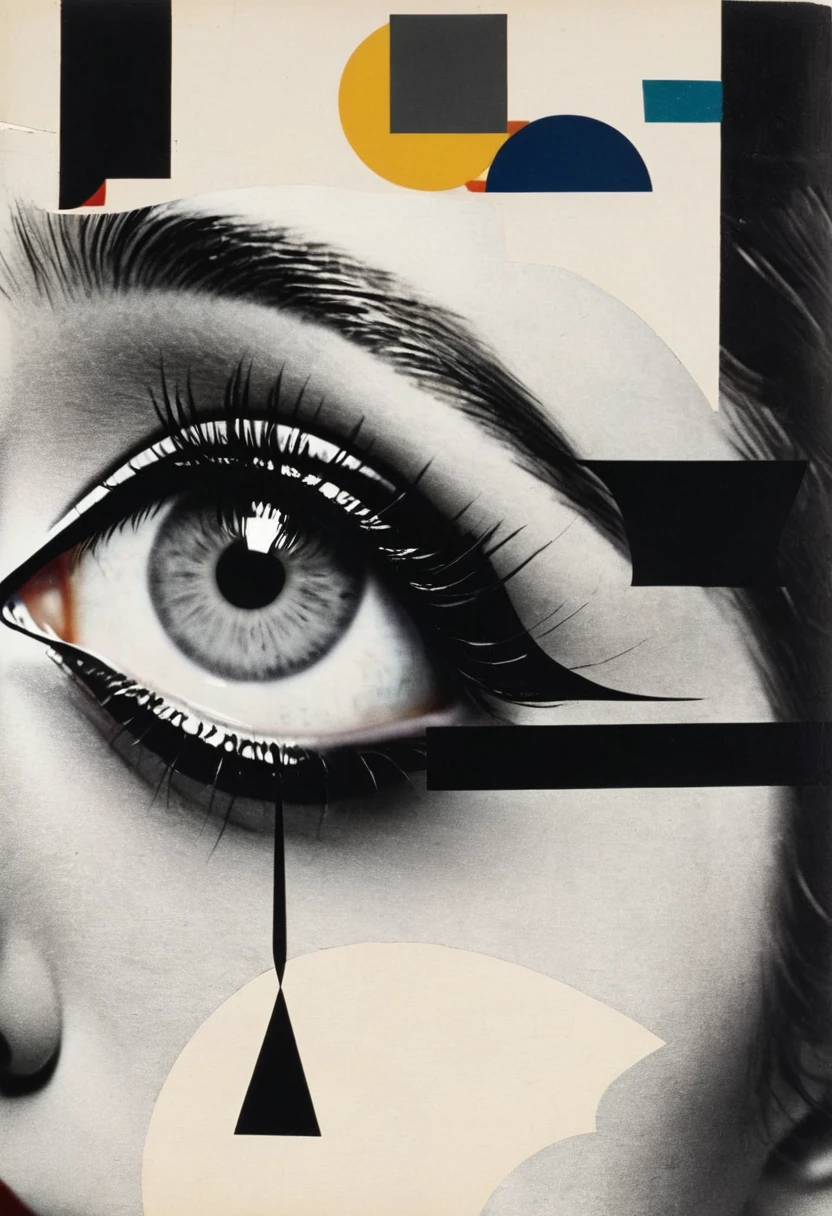 Man Ray:dadaist。Minimalist geometry,multi-layered collage,Irregularly cropped photos collage to create a picture,One-Eye,mystery