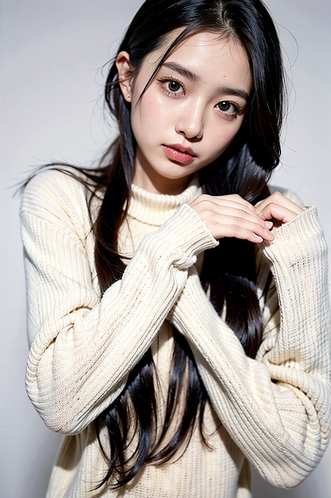1girl,sweater,white background,