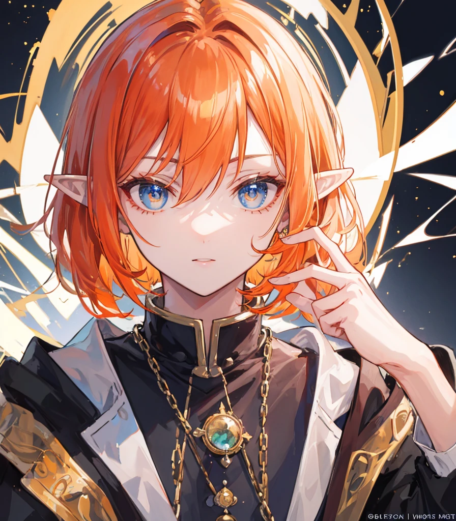 ((Highest quality)), ((masterpiece)), Perfect Face,male,Bob Head,Orange hair,Elf,No text