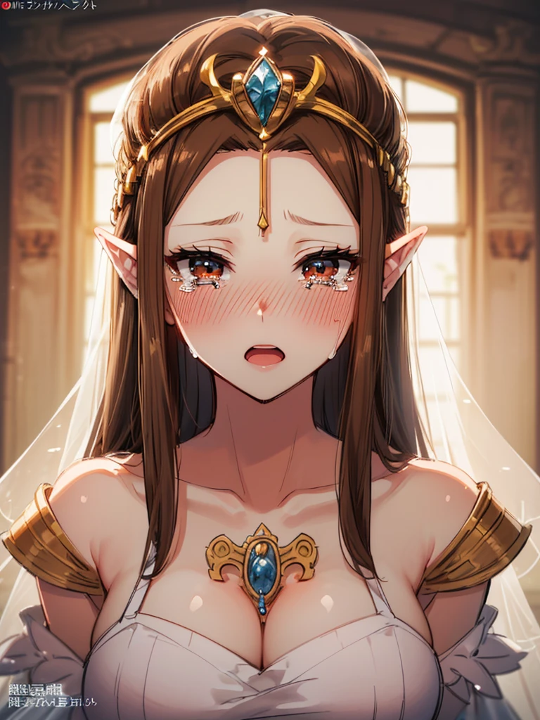 ((Very detailed and 美)),((close up of face)),((((Exposed breasts)))),()),((Exposed shoulders)),(((()))),(Expressionless)),,((alone))Anime art style,masterpiece,(Highest quality), (Very detailedな),(とても繊細でbeautiful),(alone),(Detailed face ),(((Open both eyes))),(((((Mature Woman,Queen))))),((とてもbeautiful肖像画)),((crinoline)),,((Straight Long Hair),((tears)),((Open your mouth)),(((Blushing))),((Wedding dress)),((Dark brown hair)),,Princess Zelda, ((Highest quality)), (Very detailed), ,(((constrained))),beauty,beautiful,Princess Zelda, Ticker,)),
((At the bed))Nintendo, The Legend of Zelda