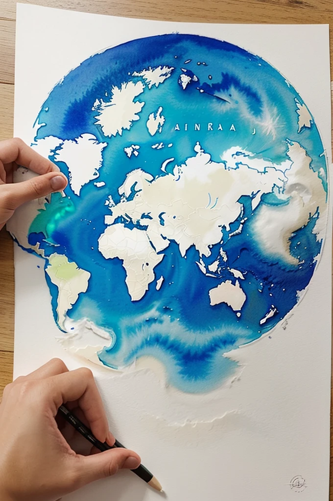 I want to make a “Asia continent” on paper,watercolor art.(make it likes in real life)