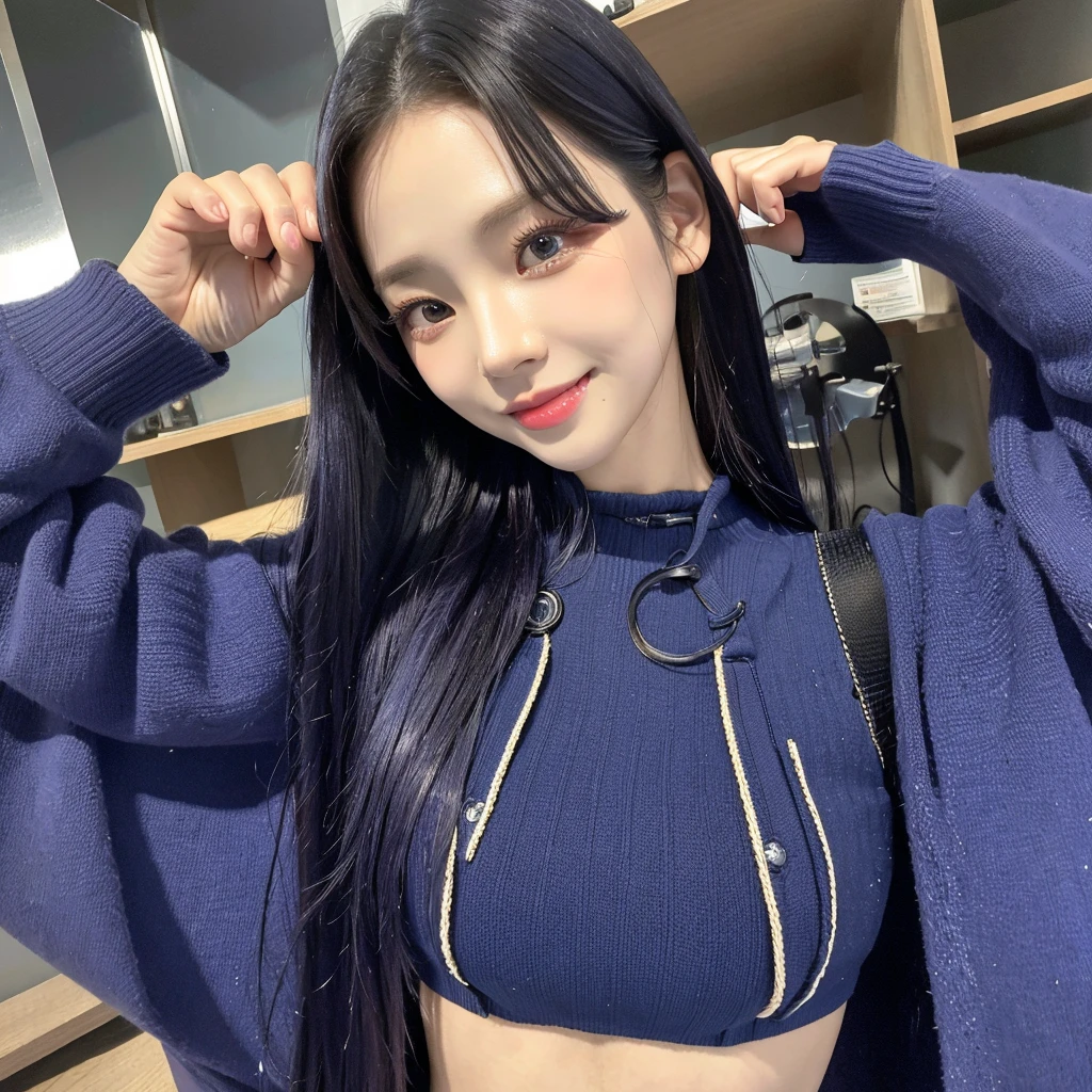 Highest quality、Impish Smile、alone、(full body)、Winter clothes、Japan One Girl、(whole body)、beauty、18-year-old、Elaborate depiction、Detailed facial depiction、Symmetrical body、Symmetrical face、Idol Costumes、Pointy Nose、Keep your mouth shut、Big Breasts、There is a shadow、Cool eyes、Cool look、Long eyelashes、Thick eyelashes、Double teeth、Properly aligned teeth、Sharp contours、distinct facial features、Shooting with a single-lens reflex camera、Abdominal muscles、Korean Idol、whole body画像