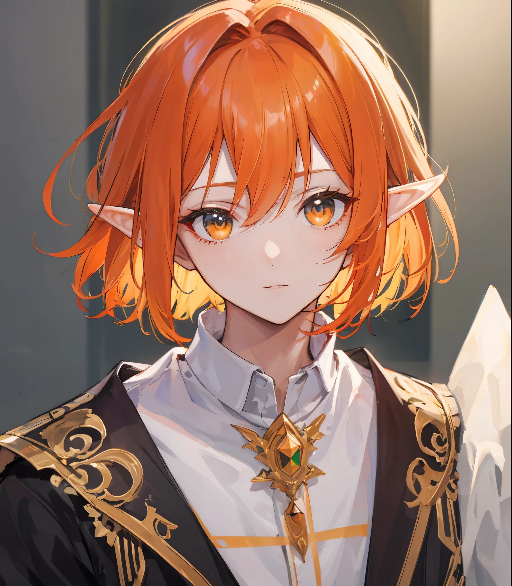 ((Highest quality)), ((masterpiece)), Perfect Face,male,Bob Head,Orange hair,Elf,No text