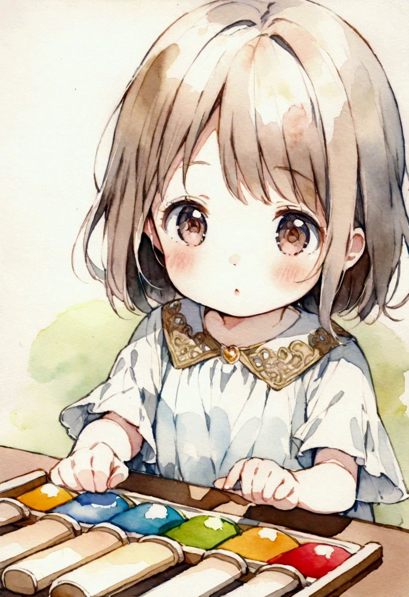 A girl 4 years ng the xylophone Picture books Watercolor