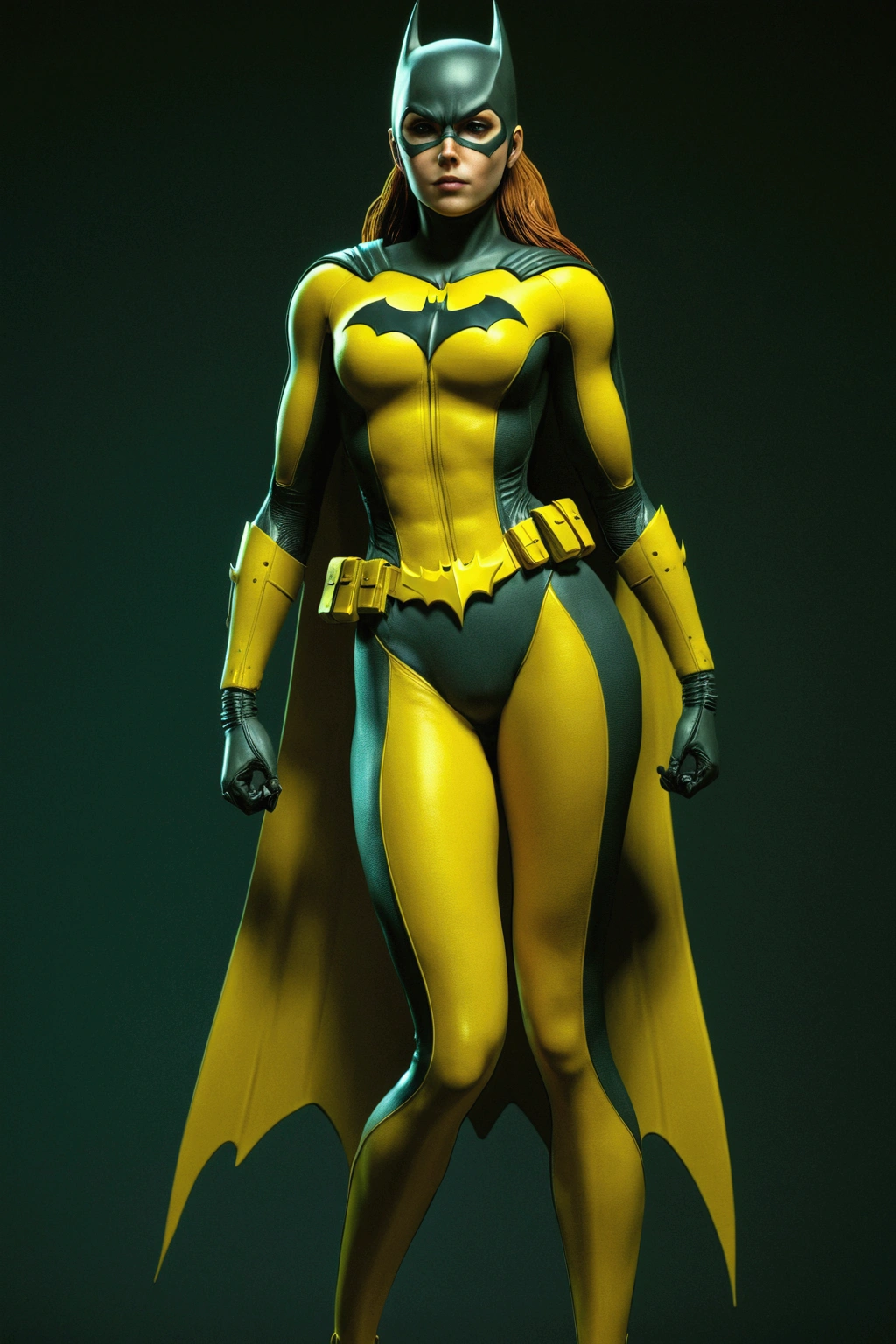 a masterpiece, batgirl from dc comic wearing alternate yellow costume, coy and alluring, full body, Kim Jung gi, freedom, soul, , cyberpunk, perfect anatomy, centered, approaching perfection, dynamic, highly detailed, w smooth, sharp focus, , unique, award winning, masterpiece hyper realistic detailed unreal engine