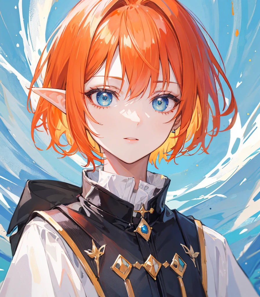 ((Highest quality)), ((masterpiece)), Perfect Face,male,Bob Head,Orange hair,Elf,No text
