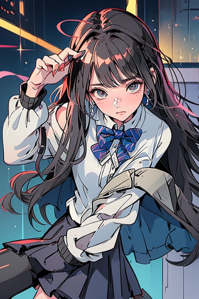 masterpiece:1.2), Highest quality,Pixiv,Rebellious girl,Portraiture,Pink Hair,Black clothes,White Background,Facing right front,Surprised expression,with headband,Double Tail,Study at the table,praise,Chill,Private room、An illustration,masterpiece,girl,Bob Hair,Brown Hair,beautifuleye,Cleavage,Small breasts,(Sexy face),Cabaret Club,(VIP Room),hostess,Red backless dress,(Show me your back),(look back),Bare shoulders,((whole body:1.3)),((Black high heels:1.1)),茶色のeye,(small sparkly earrings),Close your mouth,{Depth of written border},(Particles of light:1.1).Photorealisticです、It is high resolution.、Gentle Light、1 Female、soloで、Hip Up、Glowing Skin、(A detailed face)、Hair with white waves、見る者を誘うeye、恋人eye線、inviting expression、Sexy smile、Perfection & Style、Perfect balance、Detailed skin、Naughty conflicts、I can see your chest、showing her:1.2、showing her:1.2、Horizontal feet、(At 32K、Live Shooting、Highest quality、workmanship:1.2)、(Spreading her legs wide、Spread your legs wide)、(Long twin tails)、Viewers are watching、前からeye線、Bullish、??????、Light blue bra、White skin、knees、(Beige pantyhose)、Absurd、Small Face、Bangs from center to center、The forehead is visible、(Embarrassed、skinny、)、workmanship、Highest quality、Ultra-high resolution、beautiful、beautiful、There is only one person、solo、Full Body、cute、Japanese women、Are standing、 (Photorealistic:1.37)、Photon interpretation、Realism、Young face、ブラウンeye、Black socks、(Red bow tie)、Radio City、Physical-based manners are cute、Maebo、Depth of written boundary、Body、Beautiful feet、Beautiful long legs、Slim legs、Tie your hair in one strand on your chest、(I can see the bangs)、lips、Blue_eye、Nose Soft、 (Shui Color)Shirt)、(Navy, blue and white checkered pleated skirt)