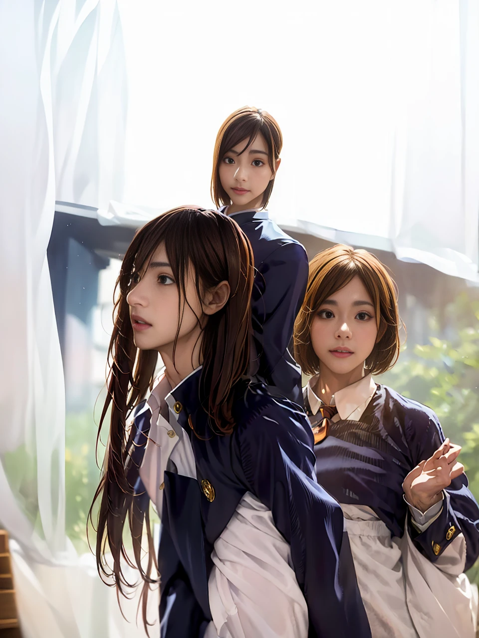 1girl, cowboy shot, beautiful NobaraJK, school_uniform, bangs, jacket,, volumetric lighting, best quality, masterpiece, intricate details, tonemapping, sharp focus, hyper detailed, trending on Artstation, realistic, japanese