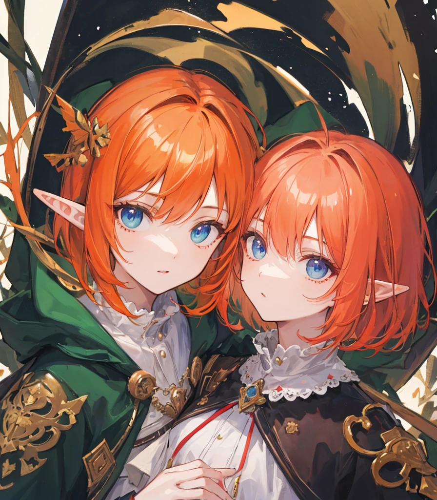 ((Highest quality)), ((masterpiece)), Perfect Face,male,Bob Head,Orange hair,Elf,No text