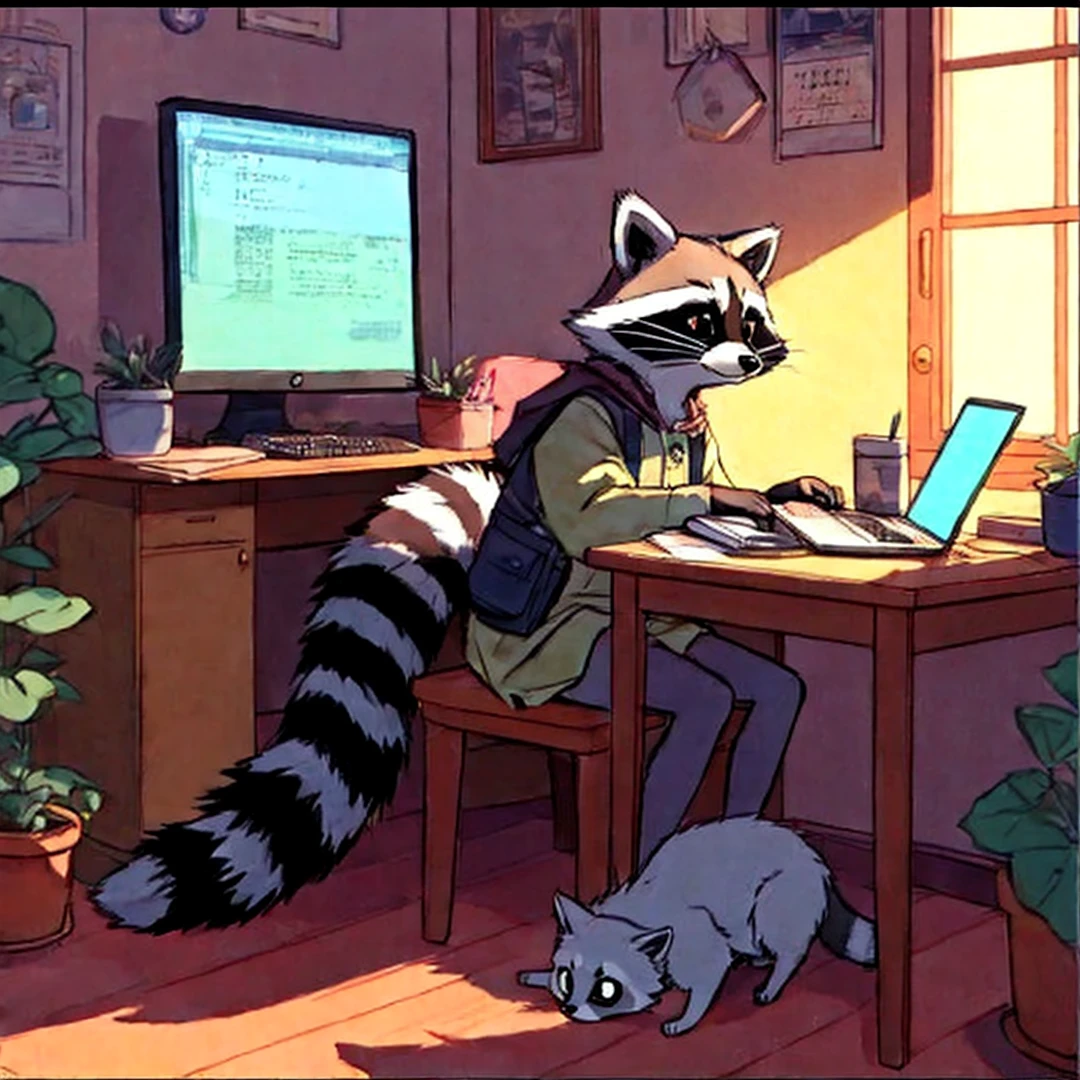 Raccoon lying on the river watching the sky
