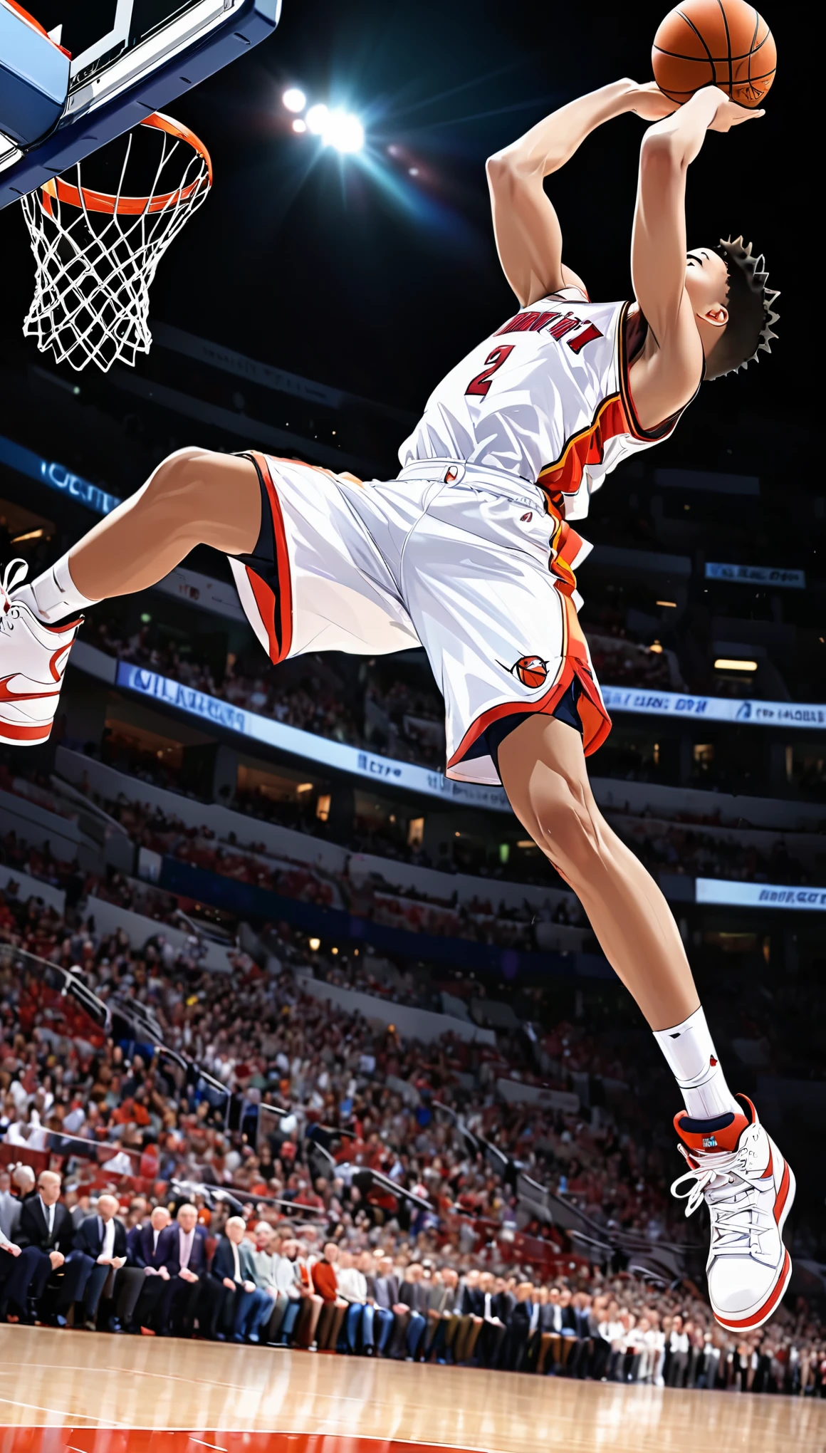 from above, powerful and perfect dunk shot, 2.5D, delicate and dynamic