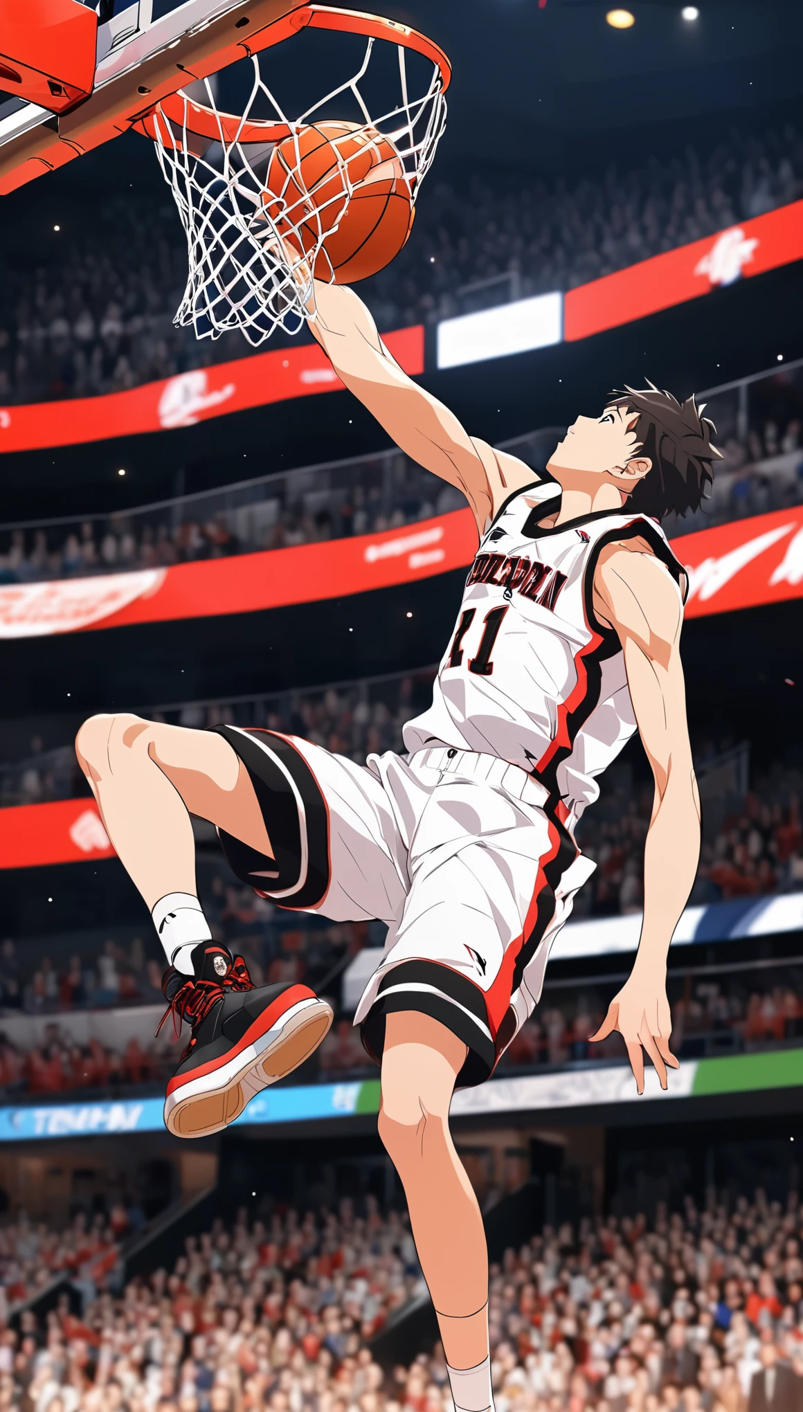 from above, powerful and perfect dunk shot, 2.5D, delicate and dynamic