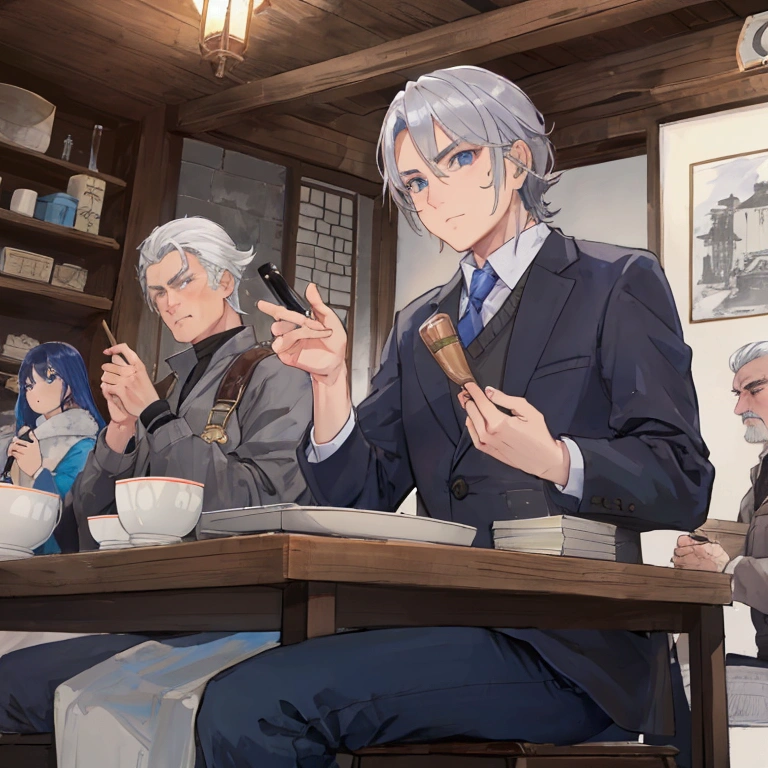 Former Adventurer、Middle-aged men、Gray Hair、Reconstruction of the town、Give instructions