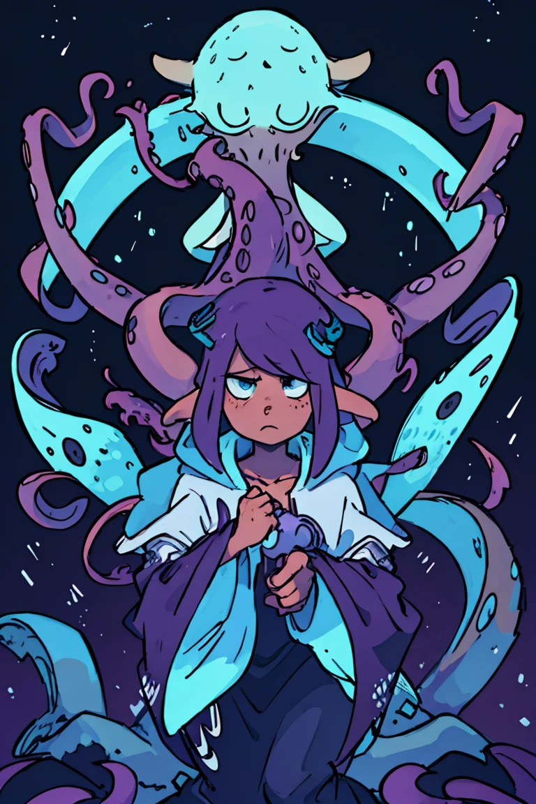 a white octopus with a blue and purple background, ctHulHu squid, alien squid, leviathan cthulhu squid, squid attack, very angry squid, Cthulu, portrait of a squid wizard, Tentacles in the universe, vivid tentacles, mix of creatures with tentacles, cyborg octopus, Foto de Cthulhu, cute cthulhu, estilo HP Lovecraft, Squid-like aliens, Cthulu portrait
