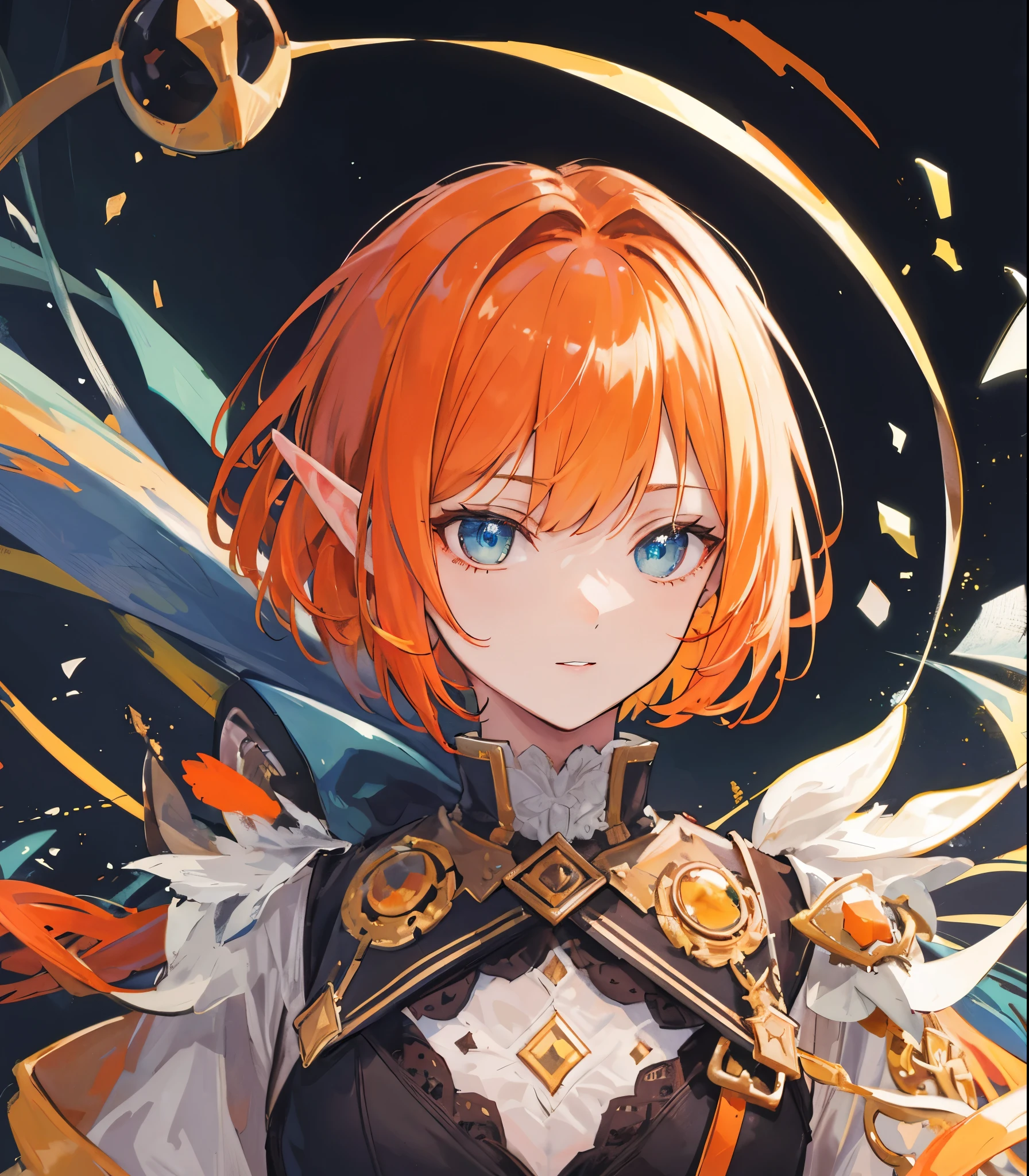 ((Highest quality)), ((masterpiece)), Perfect Face,male,Bob Head,Orange hair,Elf,No text