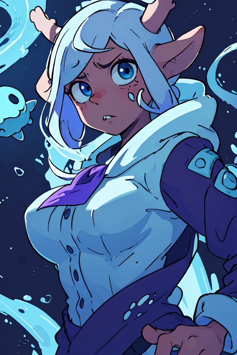 a white octopus with a blue and purple background, ctHulHu squid, alien squid, leviathan cthulhu squid, squid attack, very angry squid, Cthulu, portrait of a squid wizard, Tentacles in the universe, vivid tentacles, mix of creatures with tentacles, cyborg octopus, Foto de Cthulhu, cute cthulhu, estilo HP Lovecraft, Squid-like aliens, Cthulu portrait,busty