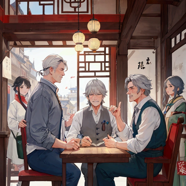 Former Adventurer、Middle-aged men、Gray Hair、Reconstruction of the town、Giving orders in the town hall