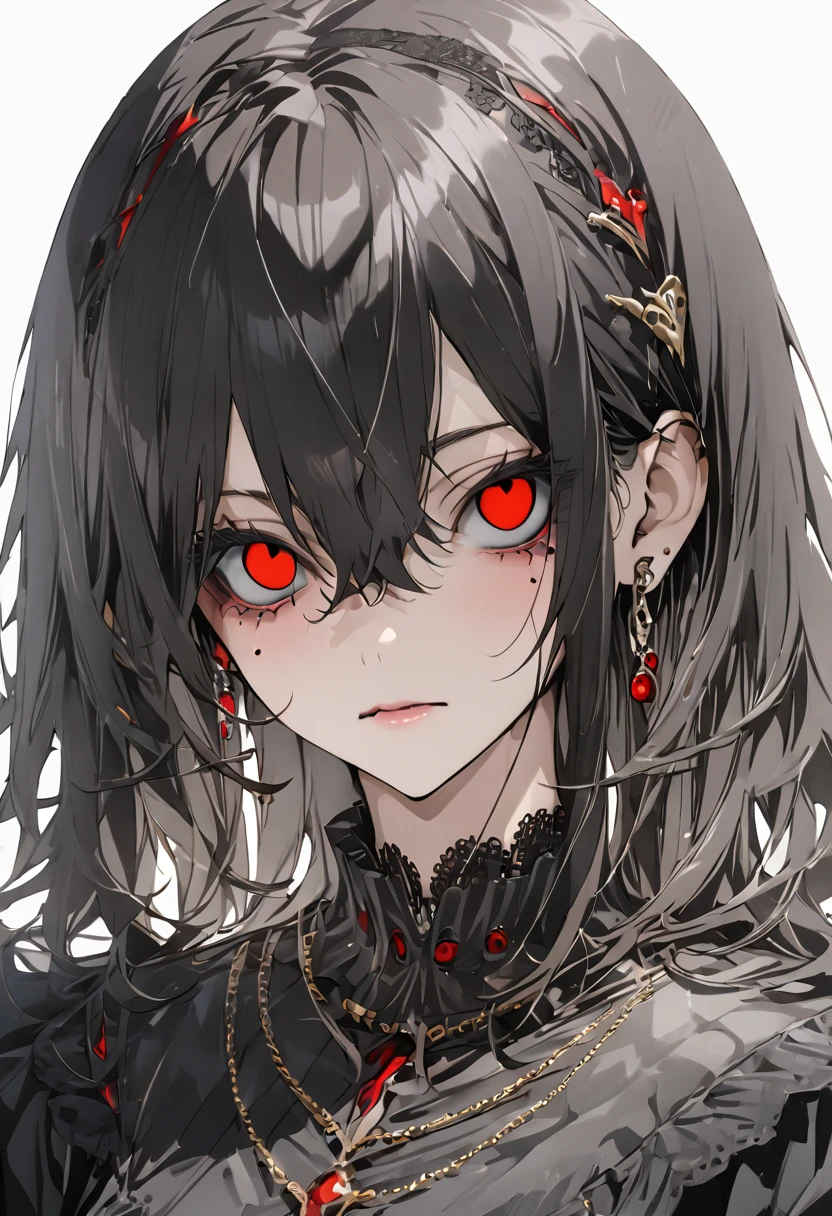 One girl, Striped Hair, Black Hair, Hair between the eyes, Mole under the eye, Hollow Eyes, High detail, Conceptual Art, anime, Gothic art, masterpiece, Super detailed, High details, high quality, 最high quality