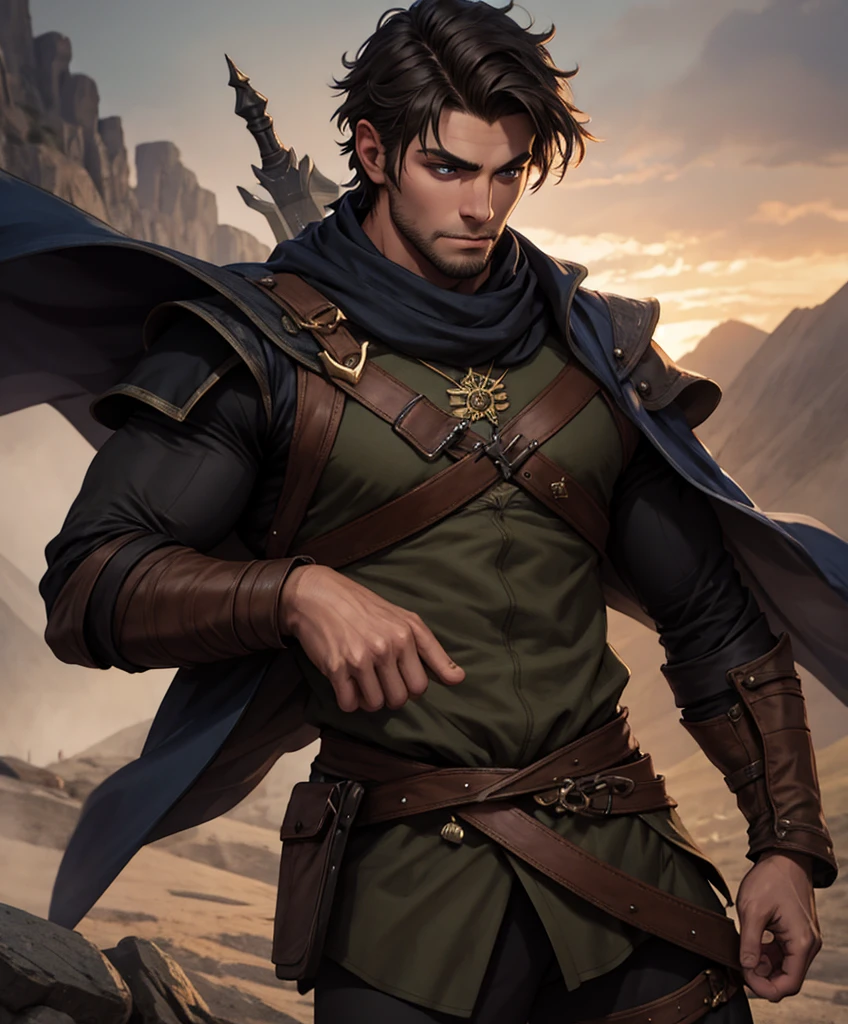 (((Single character image.))) (((1boy))) (((Dressed in medieval fantasy attire.)))  (((Generate a darkly handsome male character for a fantasy setting.))) (((Appears to be 20 years old with youthful looks.))) (((Looks like the ideal vision of a sexy, handsome rugged male.))) Design a handsome, attractive male adventurer for a fantasy setting.  He has strong features and shoulder length blond hair. (((The background to the image is dark and eerie..)))  (((Looks like male fitness model Anton Antipov.))) best quality:1.0,hyperealistic:1.0,photorealistic:1.0,madly detailed CG unity 8k wallpaper:1.0,masterpiece:1.3,madly detailed photo:1.2, hyper-realistic lifelike texture:1.4, picture-perfect:1.0,8k, HQ,best quality:1.0, 