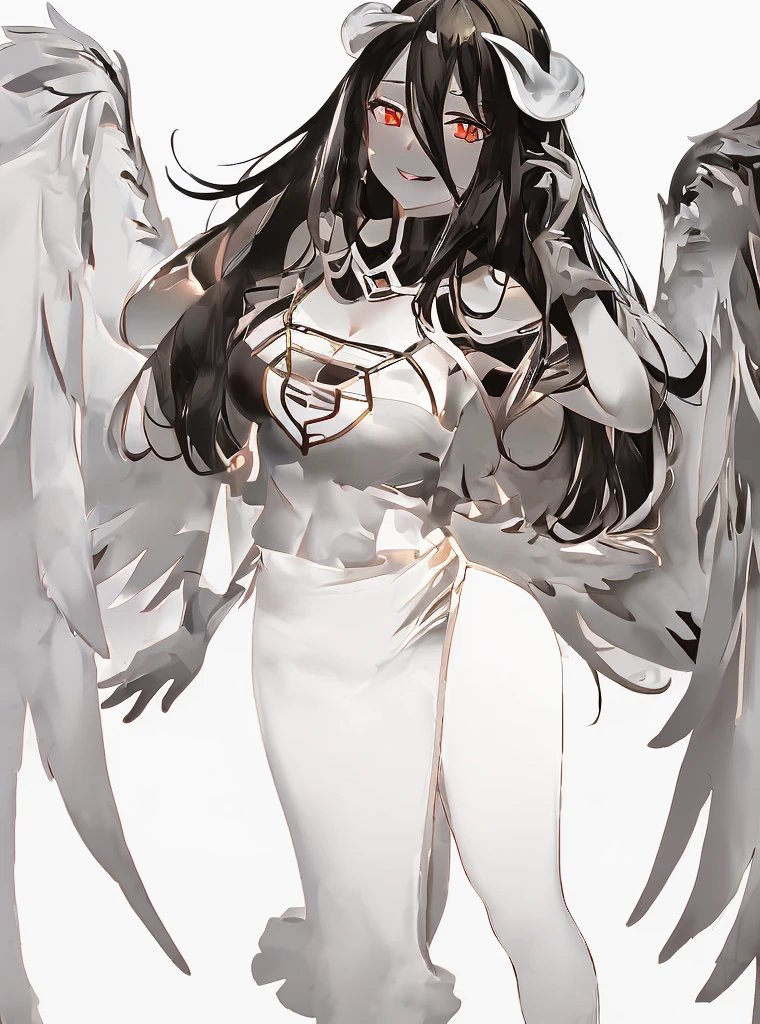 albedo, overlord, perfect body, medium breasts, hot girl, black hair, full body